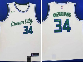 Nike Milwaukee Bucks #34 Giannis Antetokounmpo 2019-20 City Jersey Cream