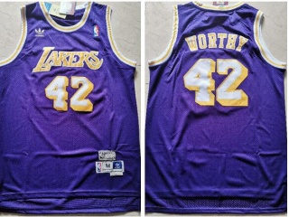 Los Angeles Lakers #42 James Worthy Throwback Jersey Purple