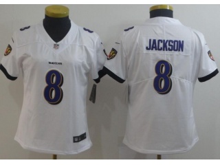 Woman Baltimore Ravens #8 Lamar Jackson Vapor Untouchable Limited Jersey White