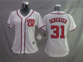 Woman Washington Nationals 31 Max Scherzer Cool Base Jersey White