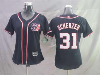 Woman Washington Nationals 31 Max Scherzer Cool Base Jersey Blue