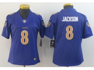 Woman Baltimore Ravens #8 Lamar Jackson Color Rush Limited Jersey Purple