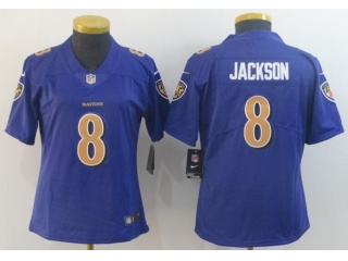 Woman Baltimore Ravens #8 Lamar Jackson Color Rush Limited Jersey Purple 