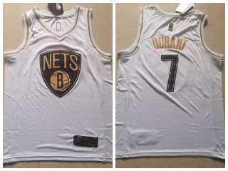 Nike Brooklyn Nets 7 Kevin Durant Basketball Jersey White Golden 
