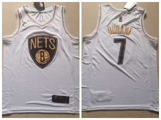 Nike Brooklyn Nets 7 Kevin Durant Basketball Jersey White Golden