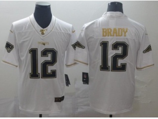 New England Patriots #12 Tom Brady Edition 100th Season Jersey White Golden