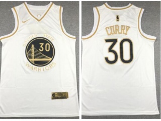 Nike Golden State Warriors #30 Stephen Curry White Golden Jersey White Golden