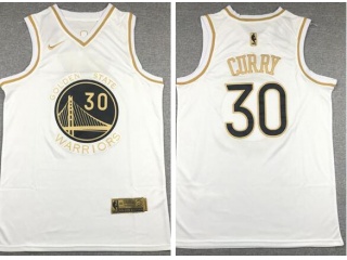 Nike Golden State Warriors #30 Stephen Curry White Golden Jersey White Golden 