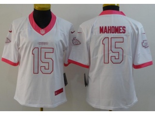Woman Kansas City Chiefs #15 Patrick Mahomes Jersey White Pink