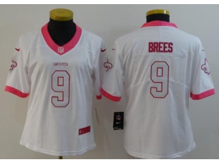 Woman New Orleans Saints #9 Brees Limited Jersey White Pink