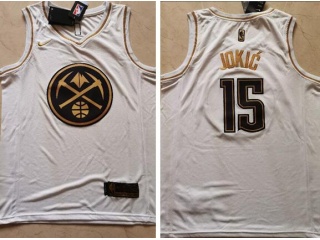 Nike Denver Nuggets #15 Nikola Jokic Golden Jersey White