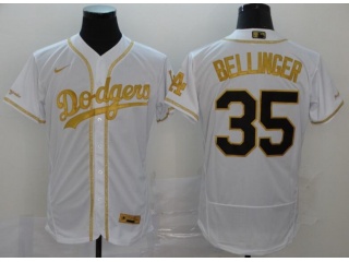 Nike Los Angeles Dodgers #35 Cody Bellinger Flexbase Jersey White With Gold Name