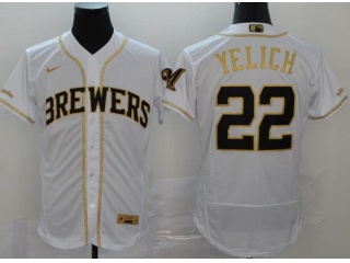 Nike Milwaukee Brewers #22 Christian Yelich Flexbase Jersey White With Gold Name
