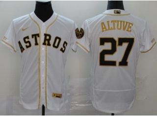 Nike Houston Astros #27 Jose Altuve Flexbase Jersey White With Gold Name