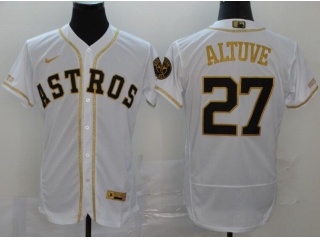 Nike Houston Astros #27 Jose Altuve Flexbase Jersey White With Gold Name 