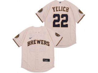 Nike Milwaukee Brewers #22 Christian Yelich Cool Base Jersey Cream