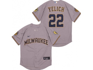 Nike Milwaukee Brewers #22 Christian Yelich Cool Base Jersey Grey