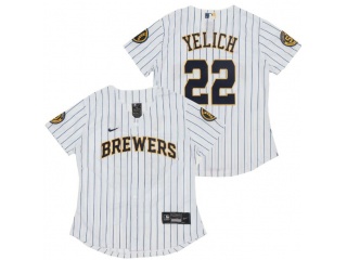 Woman Nike Milwaukee Brewers #22 Christian Yelich Cool Base Jersey White