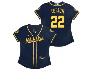 Woman Nike Milwaukee Brewers #22 Christian Yelich Cool Base Jersey Blue 