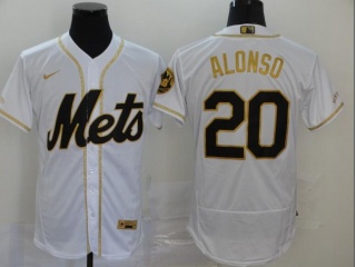 Nike New York Mets #20 Pete Alonso Flexbase Jersey White With Gold Name