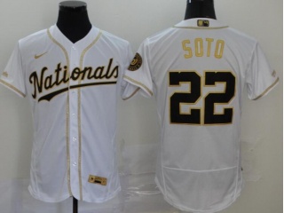 Nike Washington Nationals #22 Juan Soto Flexbase Jersey White With Gold Name
