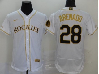 Nike Colorado Rockies #28 Nolan Arenado Flexbase Jersey White With Gold Name