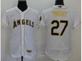 Nike Los Angeles Angels #27 Mike TroutFlexbase Jersey White With Gold Name