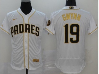 Nike San Diego Padres #19 Tony Gwynn Flexbase Jersey White With Gold Name