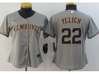 Woman Nike Milwaukee Brewers #22 Christian Yelich Jersey Grey