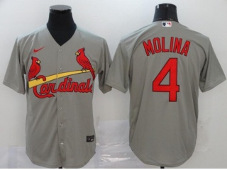 Nike St. Louis Cardinals #4 Yadier Molina Cool Base Jersey Grey