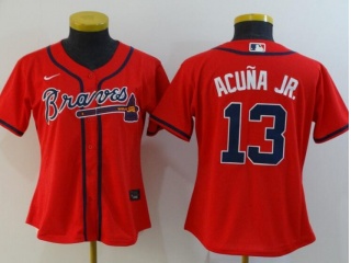 Woman Nike Atlanta Braves #13 Ronald Acuna Jr.Jersey Red