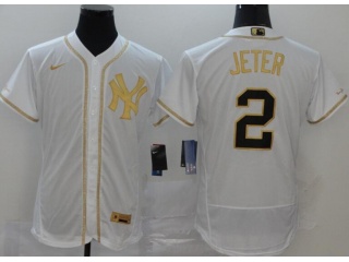 Nike New York Yankees #2 Derek Jeter Flexbase Jersey White Gold