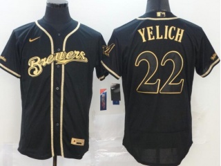 Nike Milwaukee Brewers #22 Christian Yelich Flexbase Jersey Black Gold