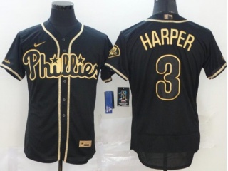 Nike Philadelphia Phillies #3 Bryce Harper Flexbase Jersey Black Gold