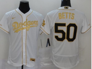 Nike Los Angeles Dodgers #50 Mookie Betts Flexbase Jersey White Gold
