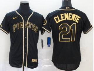 Nike Pittsburgh Pirates #21 Robert Clemente Flexbase Jersey Black Gold