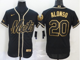 Nike New York Mets #20 Pete Alonso Flexbase Jersey Black Golden