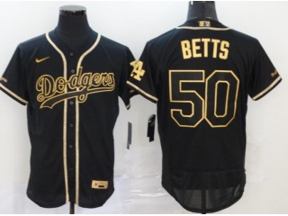 Nike Los Angeles Dodgers #50 Mookie Betts Flexbase Jersey Black Golden