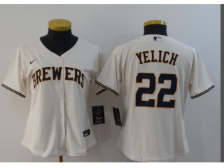 Woman Nike Milwaukee Brewers #22 Christian Yelich Jersey Cream