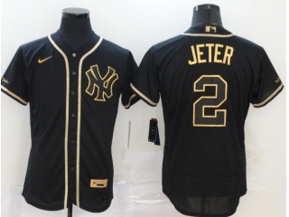 Nike New York Yankees #2 Derek Jeter Flexbase Jersey Black Gold