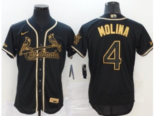 Nike St. Louis Cardinals #4 Yadier Molina Flexbase Jersey Black Gold 