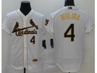 Nike St. Louis Cardinals #4 Yadier Molina Flexbase Jersey White Gold