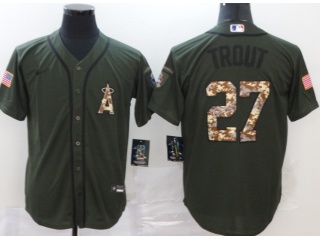Nike Los Angeles Angels #27 Mike Trout Saltute To Service Cool Base Jersey Green