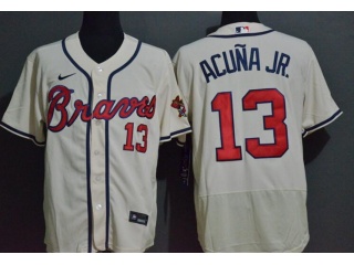 Nike Atlanta Braves #13 Ronald Acuna Jr.Flexbase Jersey Cream