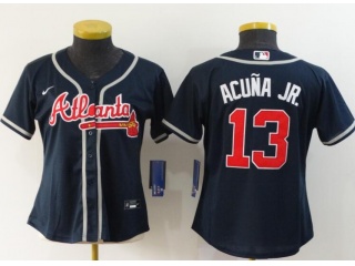 Woman Nike Atlanta Braves #13 Ronald Acuna Jr.Cool Base Jersey Blue