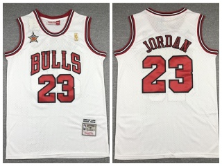 Chicago Bulls 23 Jordan Throwback with 98 All Star Patch Jersey White