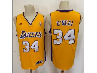 Adidas Los Angeles Lakers #34 Shaquille O'Neal Yellow Jersey