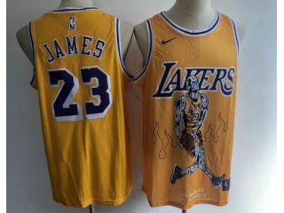 Nike Los Angeles Lakers #23 LeBron James Los Angeles City Of Angels Jersey Yellow