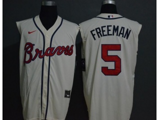 Nike Atlanta Braves 5 Freddie Freeman Vest Jersey Cream