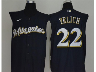 Nike Milwaukee Brewers 22 Christian Yelich Vest Jersey Navy Blue